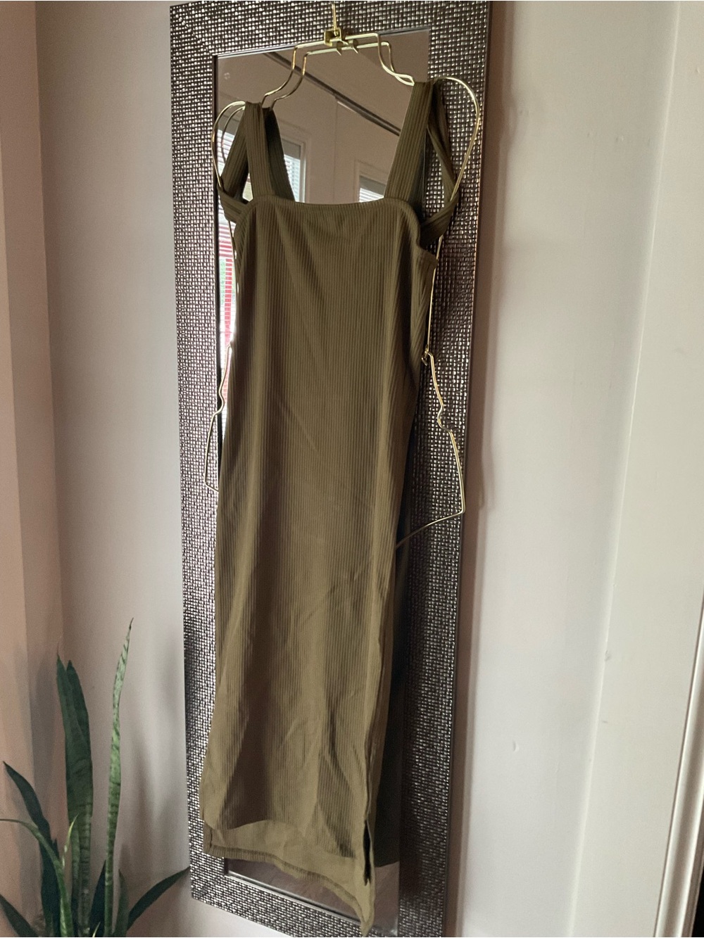 Olive Green Women's Square-Neck Dress Size XXS